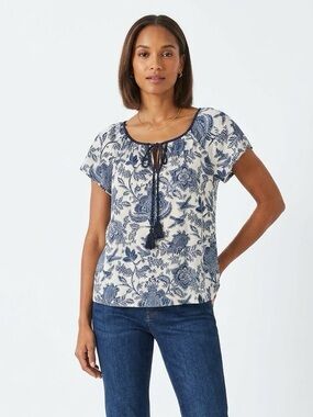Liverpool Lightweight Floral Print Tie-Neck Ragdoll Blouse Size M